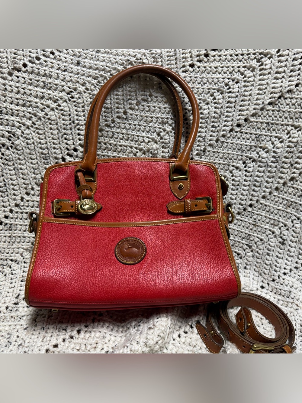 Vintage Dooney and Bourke Red Buckle Satchel Crossbody